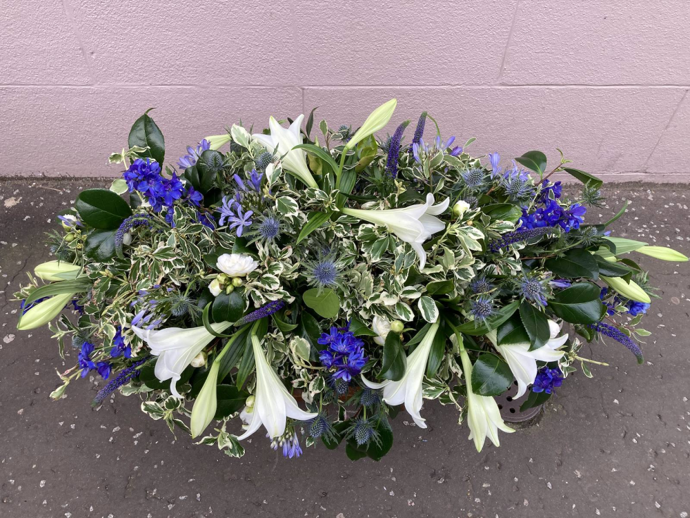 Blue & White Casket Spray